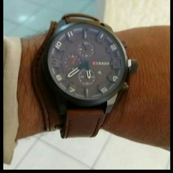 BROWN Men's Sports Waterproof Leather Strap Date W - Picture 3 of 3